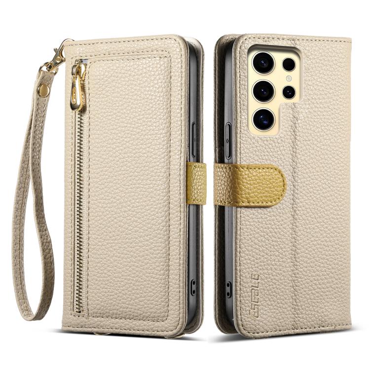 

For Samsung Galaxy S24 Ultra 5G ESEBLE E11 Colorful Litchi Pattern Zipper Wallet Leather Phone Case(Khaki)