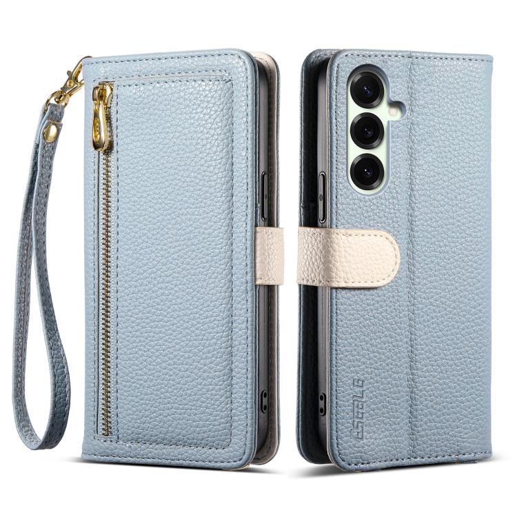 

For Samsung Galaxy S24 FE 5G ESEBLE E11 Colorful Litchi Pattern Zipper Wallet Leather Phone Case(Sky Blue)