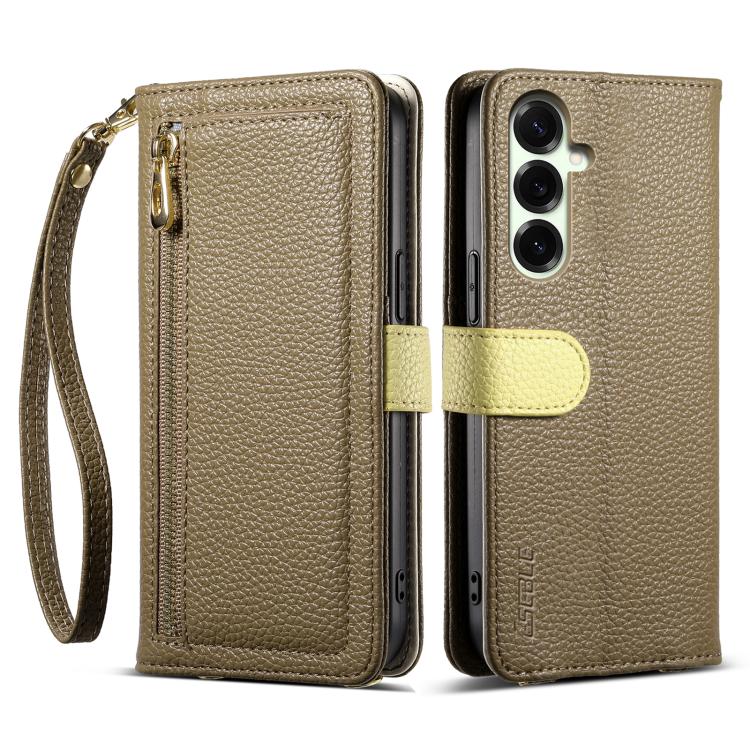 

For Samsung Galaxy S25 5G ESEBLE E11 Colorful Litchi Pattern Zipper Wallet Leather Phone Case(Amber Brown)