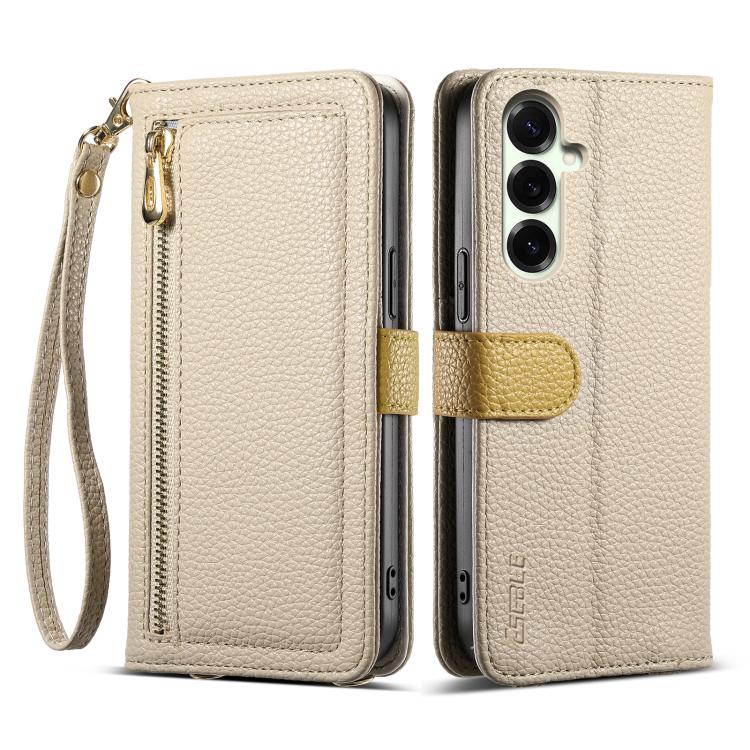 

For Samsung Galaxy S25 5G ESEBLE E11 Colorful Litchi Pattern Zipper Wallet Leather Phone Case(Khaki)