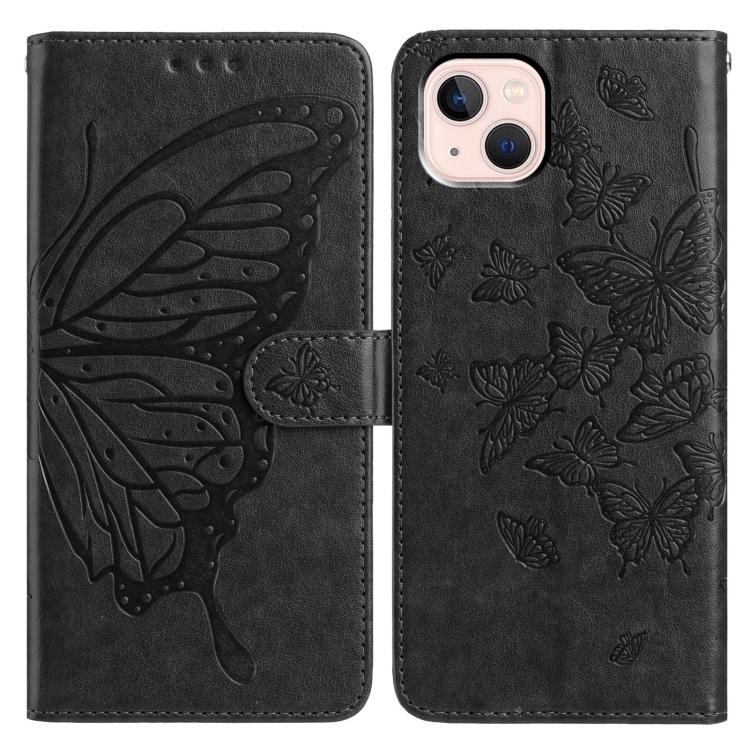

For iPhone 13 Butterfly Flutter Pattern Embossed Leather Phone Case(Black)
