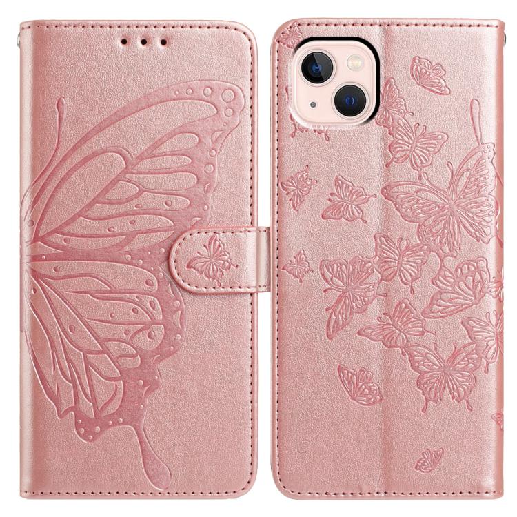 

For iPhone 13 mini Butterfly Flutter Pattern Embossed Leather Phone Case(Rose Gold)