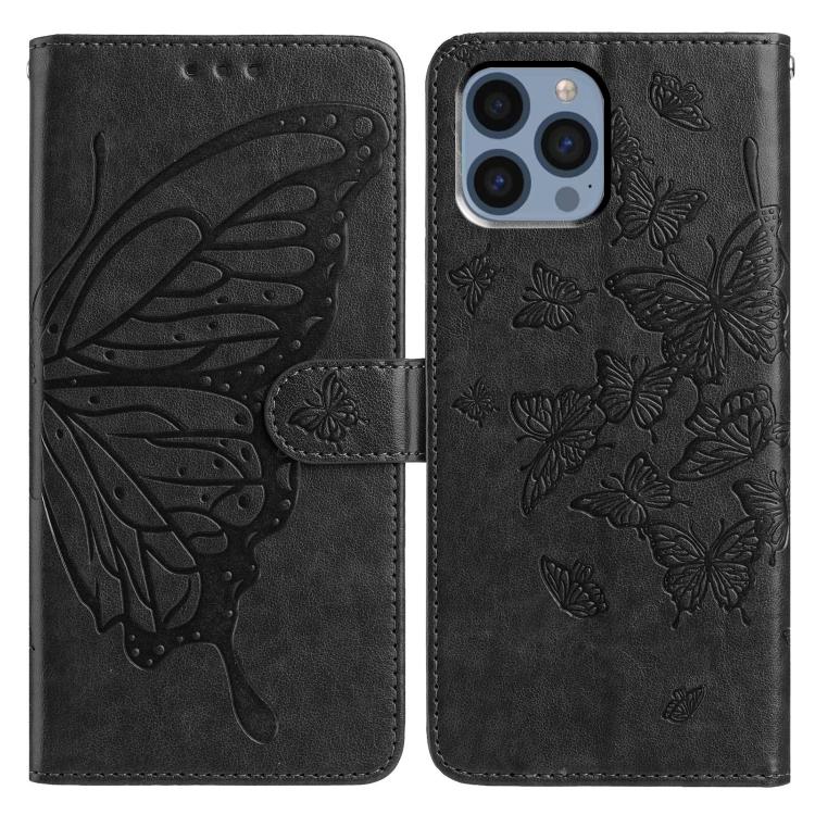 

For iPhone 13 Pro Max Butterfly Flutter Pattern Embossed Leather Phone Case(Black)