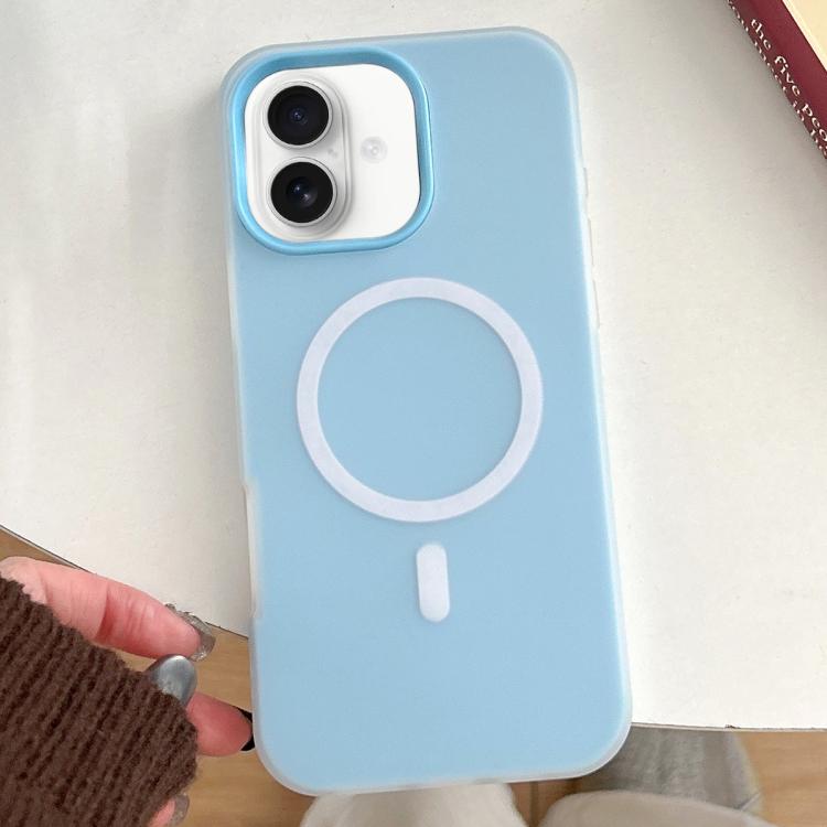 

For iPhone 16 Skin Feel MagSafe Magnetic PC Hybrid TPU Phone Case(Blue)