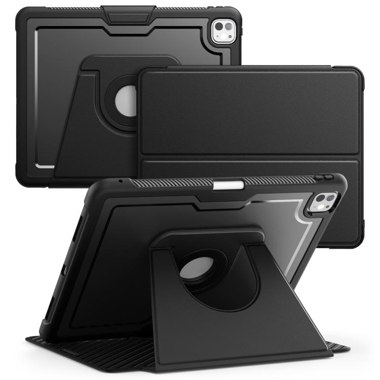 

For iPad Pro 13 2024 Honeycomb Magnetic Rotation Holder Leather Smart Tablet Case(Black)