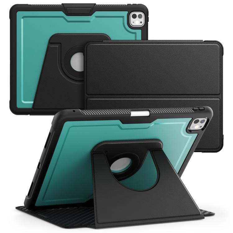 

For iPad Pro 13 2024 Honeycomb Magnetic Rotation Holder Leather Smart Tablet Case(Dark Green)