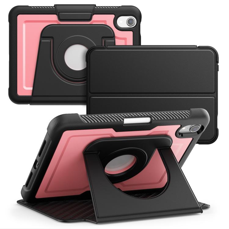 

For iPad mini 2024 / mini 6 Honeycomb Magnetic Rotation Holder Leather Smart Tablet Case(Pink)