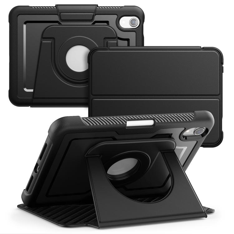 

For iPad mini 2024 / mini 6 Honeycomb Magnetic Rotation Holder Leather Smart Tablet Case(Black)