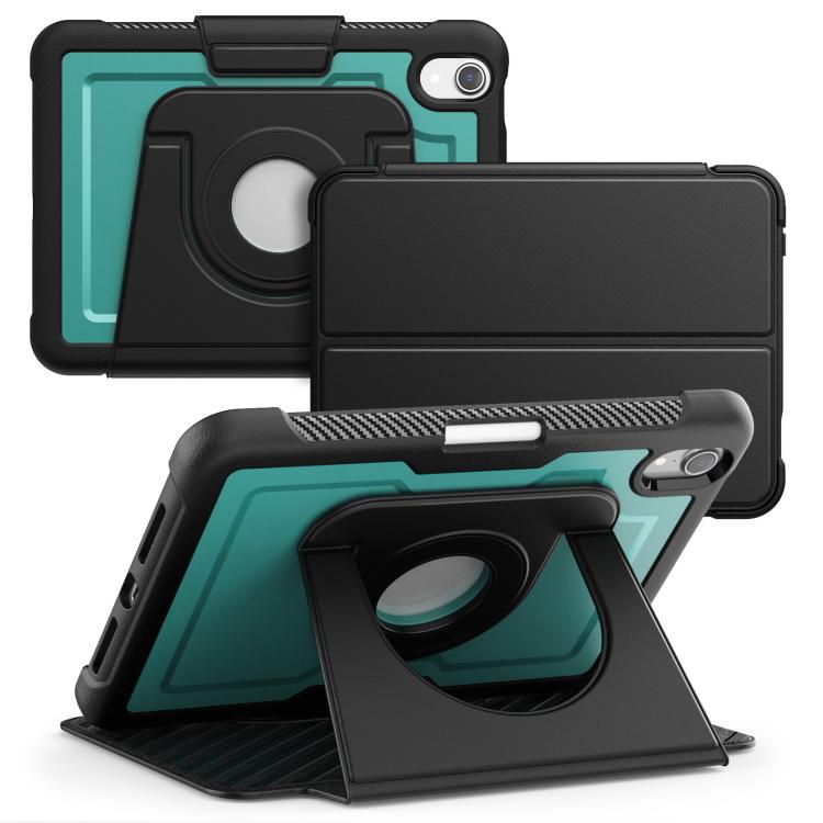 

For iPad mini 2024 / mini 6 Honeycomb Magnetic Rotation Holder Leather Smart Tablet Case(Dark Green)