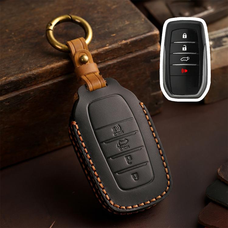 

For Toyota SIENNA / Granvia / Alphard / Vellfire Hallmo Crazy Horse Cowhide Car Key Protection Cover(4-button Black)