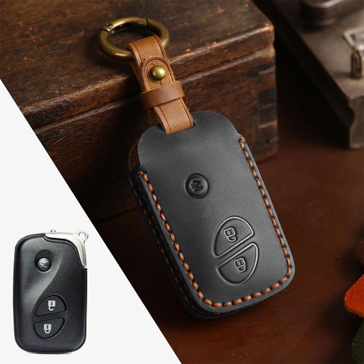 

For Lexus RX270 / ES240 / LX570 Hallmo Crazy Horse Cowhide Car Key Protection Cover(3-button Black)