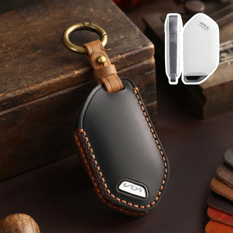 

For Kia K3 / K5 2024 Hallmo Crazy Horse Cowhide Car Key Protection Cover(5-button Black)