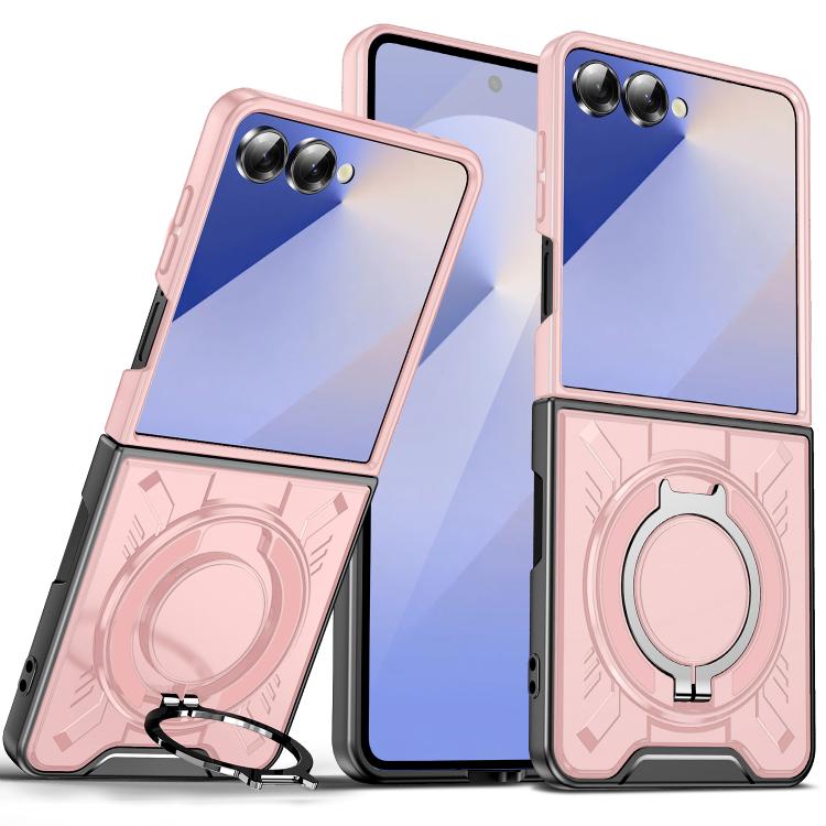 

For Samsung Galaxy Z Flip7 5G Rotating Ring Holder Magnetic MagSafe Phone Case(Pink)