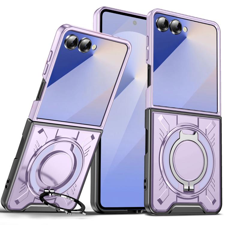 

For Samsung Galaxy Z Flip7 5G Rotating Ring Holder Magnetic MagSafe Phone Case(Purple)