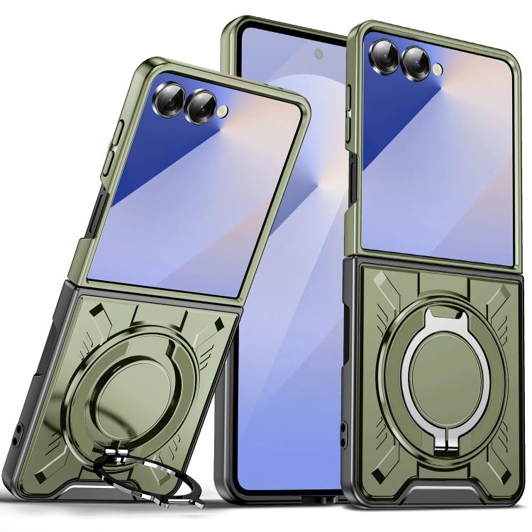 

For Samsung Galaxy Z Flip7 5G Rotating Ring Holder Magnetic MagSafe Phone Case(Green)