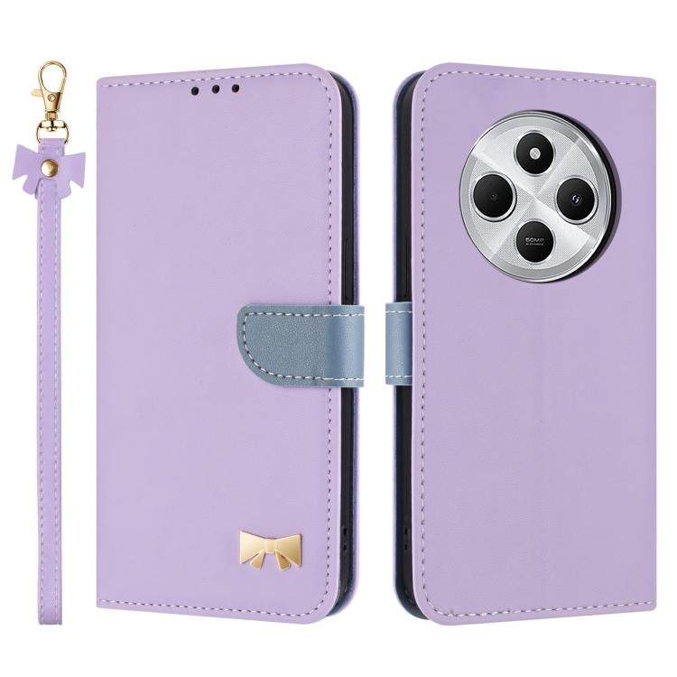 

For Redmi 14C 4G / Poco C75 Metal Bow Leather Phone Case with Hand Strap(Purple)