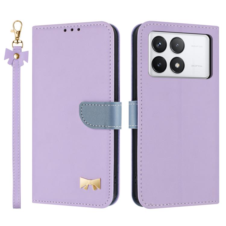 

For Redmi K70 Pro / Poco F6 Pro 5G Metal Bow Leather Phone Case with Hand Strap(Purple)