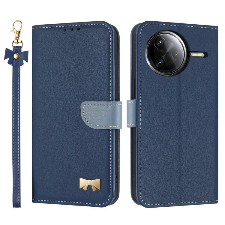 

For Redmi K80 Pro / Poco F7 Pro Metal Bow Leather Phone Case with Hand Strap(Dark Blue)