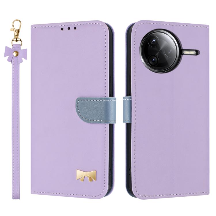 

For Redmi K80 Pro / Poco F7 Pro Metal Bow Leather Phone Case with Hand Strap(Purple)