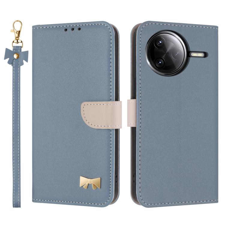 

For Redmi K80 Pro / Poco F7 Pro Metal Bow Leather Phone Case with Hand Strap(Light Blue)