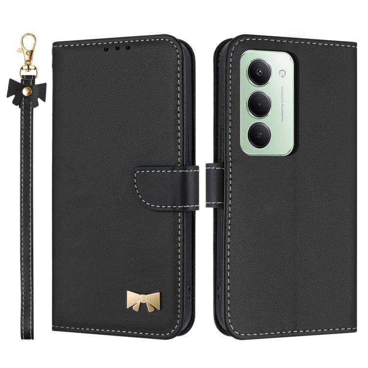 

For Redmi 15 5G Global / 15 4G SEA 169.5mm Metal Bow Leather Phone Case with Hand Strap(Black)
