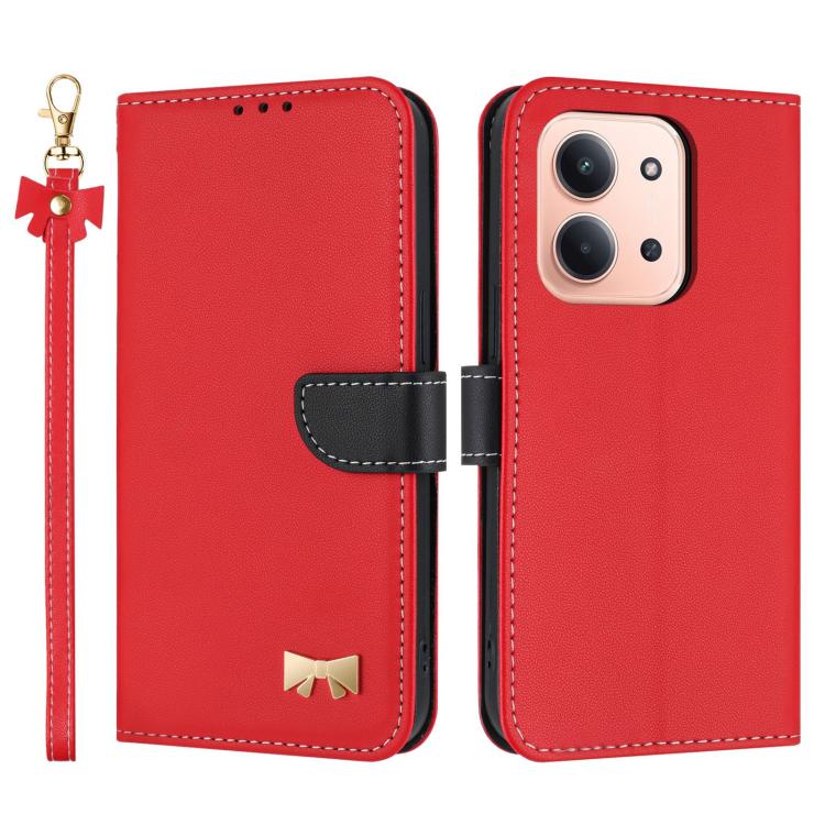 

For Redmi 15C 5G / 4G EU 173mm Metal Bow Leather Phone Case with Hand Strap(Red)