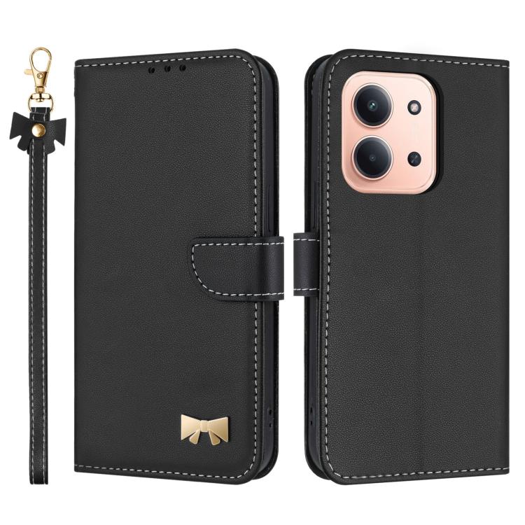

For Redmi 15C 5G / 4G EU 173mm Metal Bow Leather Phone Case with Hand Strap(Black)