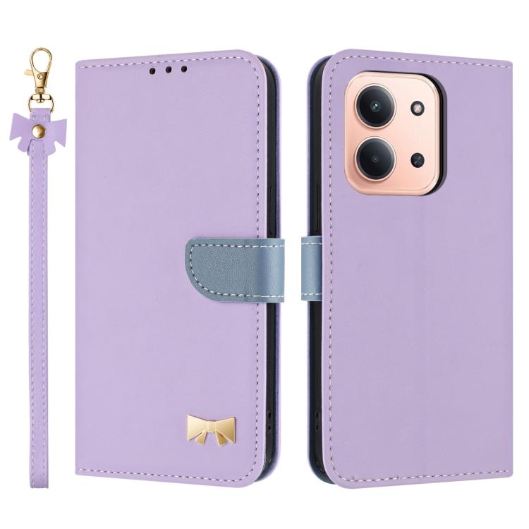 

For Redmi 15C 5G / 4G EU 173mm Metal Bow Leather Phone Case with Hand Strap(Purple)