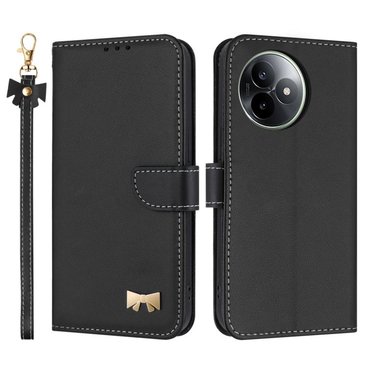 

For Redmi K80 Ultra Metal Bow Leather Phone Case with Hand Strap(Black)
