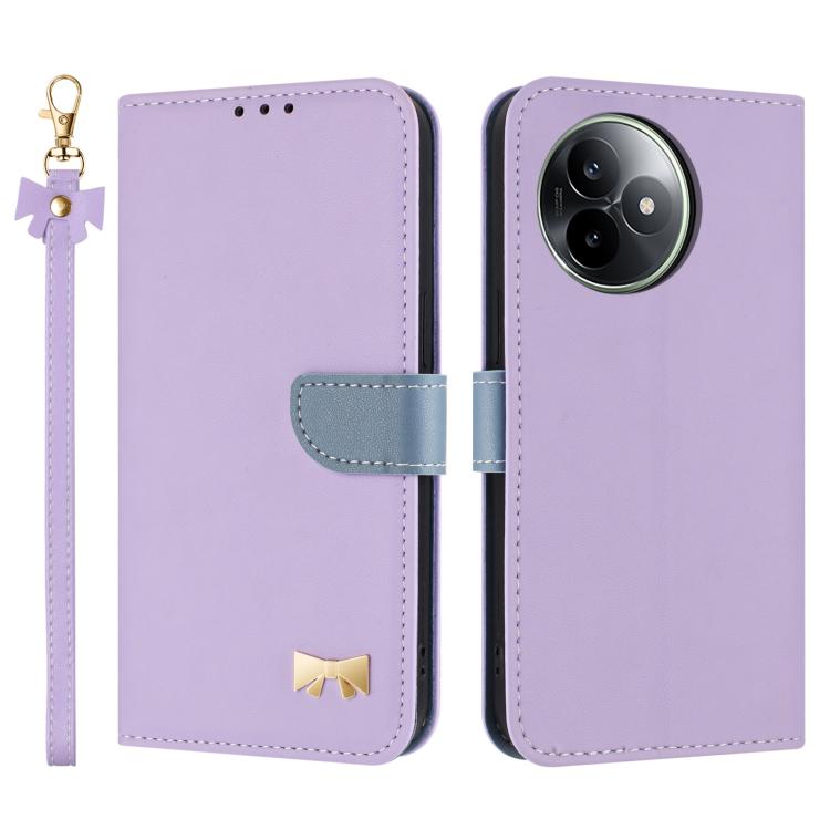 

For Redmi K80 Ultra Metal Bow Leather Phone Case with Hand Strap(Purple)