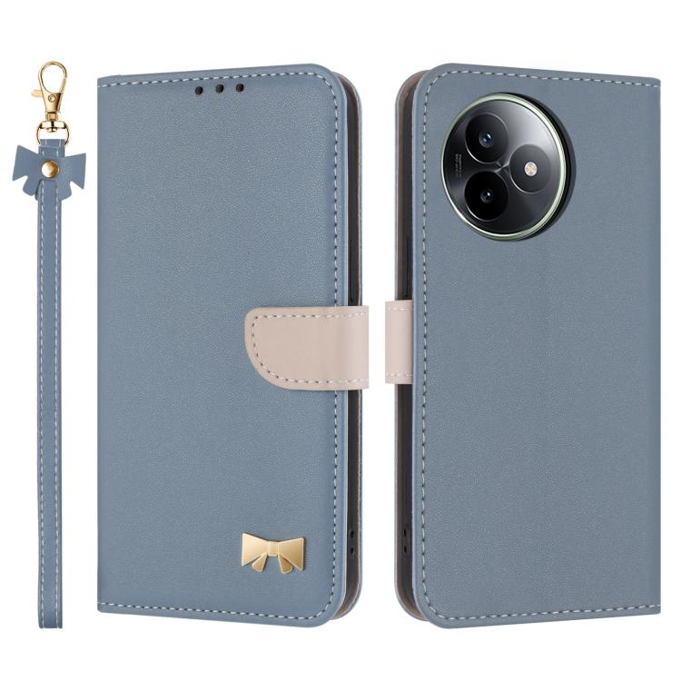 

For Redmi K80 Ultra Metal Bow Leather Phone Case with Hand Strap(Light Blue)