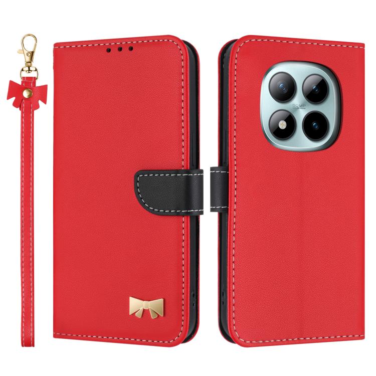 

For Redmi Note 15 Pro 4G Global 165.8mm Metal Bow Leather Phone Case with Hand Strap(Red)