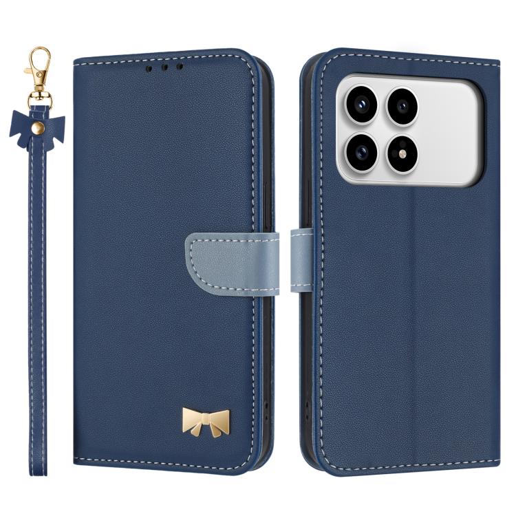 

For Redmi K90 / Poco F8 Pro Metal Bow Leather Phone Case with Hand Strap(Dark Blue)