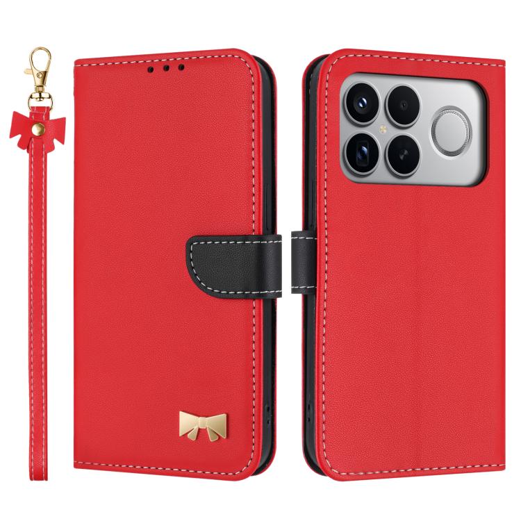 

For Redmi K90 Pro Max / Poco F8 Ultra Metal Bow Leather Phone Case with Hand Strap(Red)