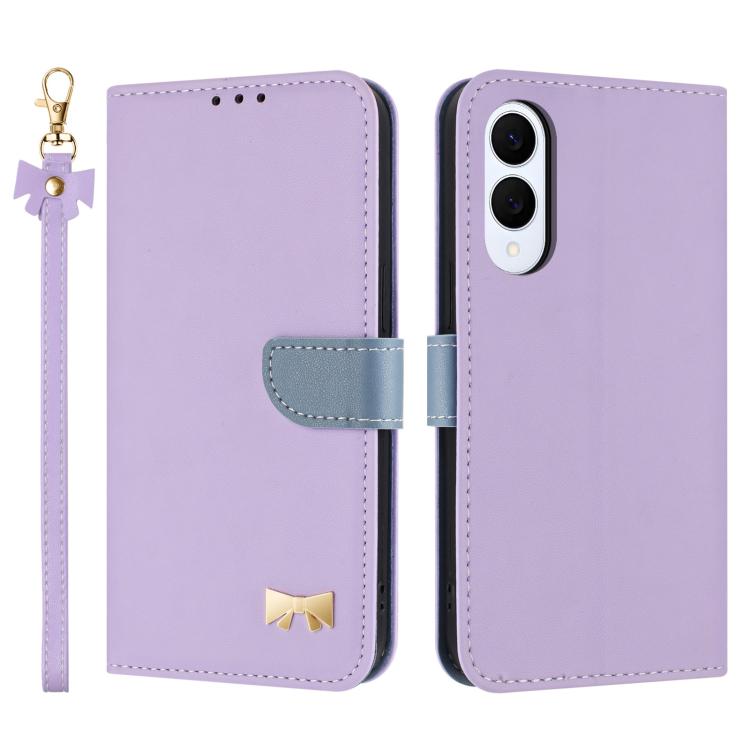 

For Samsung Galaxy S25 Edge 5G Metal Bow Leather Phone Case with Hand Strap(Purple)