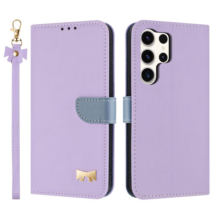 

For Samsung Galaxy S26 Ultra 5G Metal Bow Leather Phone Case with Hand Strap(Purple)