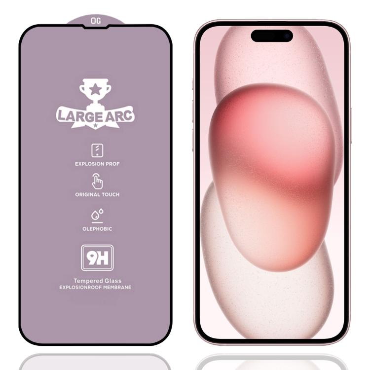 

For iPhone 16 Plus / 15 Plus 9H 0.4mm High Aluminum Large Arc Tempered Glass Film