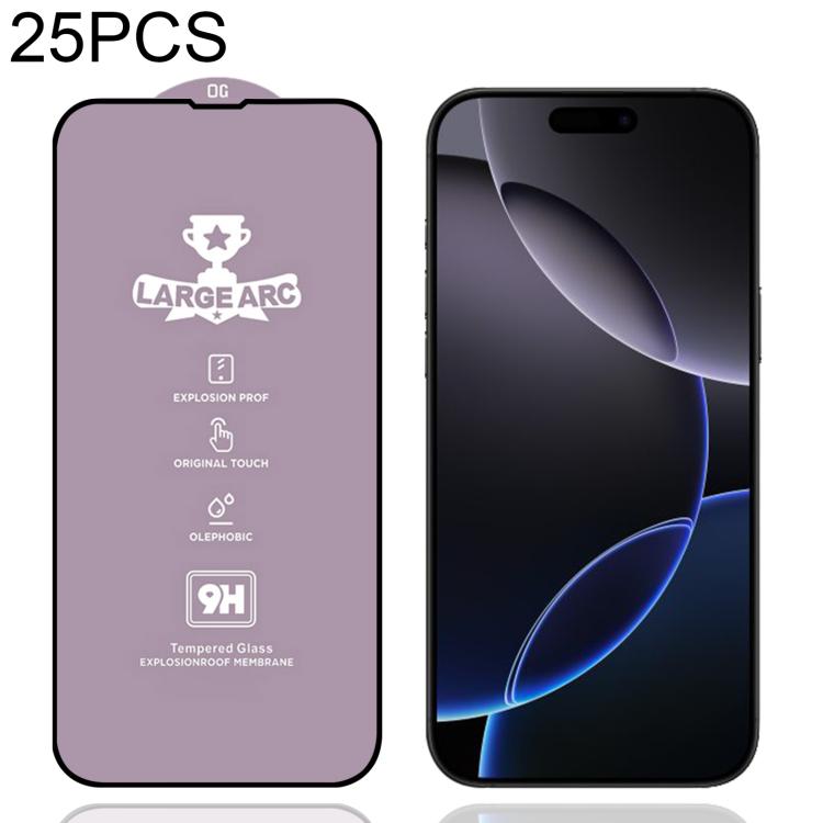 

For iPhone 16 Pro 25pcs 9H 0.4mm High Aluminum Large Arc Tempered Glass Film