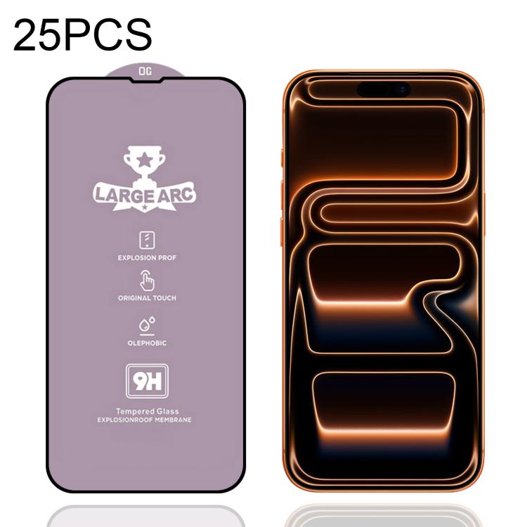 

For iPhone 17 Pro 25pcs 9H 0.4mm High Aluminum Large Arc Tempered Glass Film