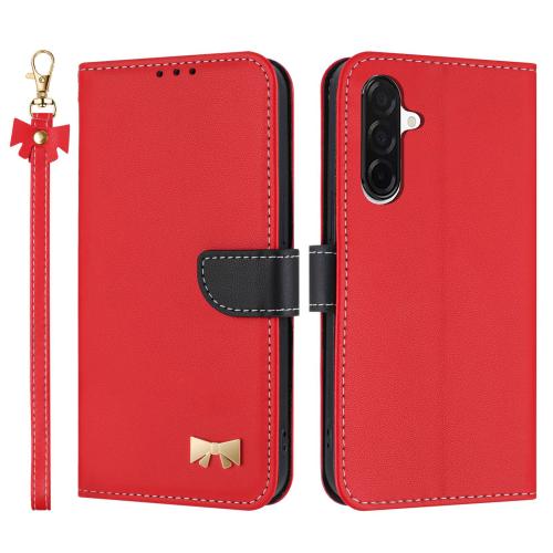 

For Samsung Galaxy A36 / A56 5G Metal Bow Leather Phone Case with Hand Strap(Red)