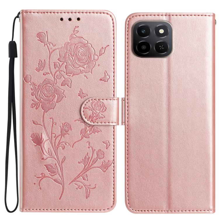 

For Honor X6c 4G Rose Flower Embossing Pattern Leather Phone Case(Rose Gold)