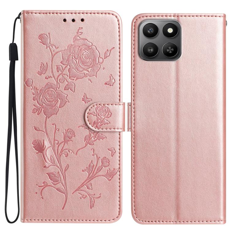 

For Honor 400 Smart 5G Rose Flower Embossing Pattern Leather Phone Case(Rose Gold)