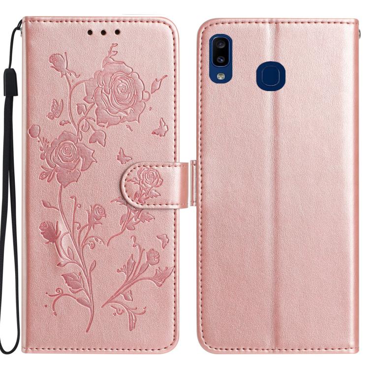 For Samsung Galaxy A20 A30 Rose Flower Embossing Pattern Leather