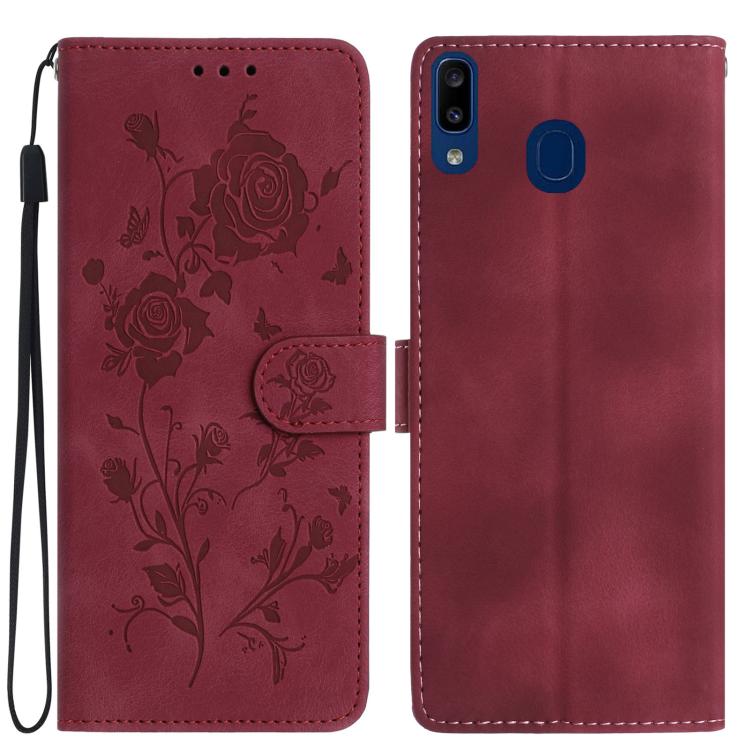 For Samsung Galaxy A20e Rose Flower Embossing Pattern Leather
