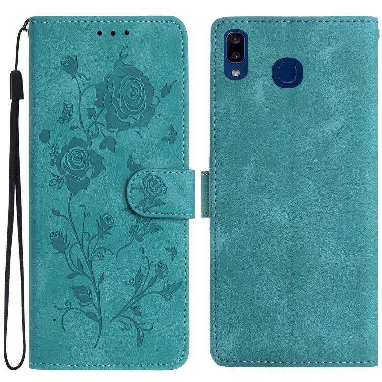 For Samsung Galaxy A40 Rose Flower Embossing Pattern Leather Phone