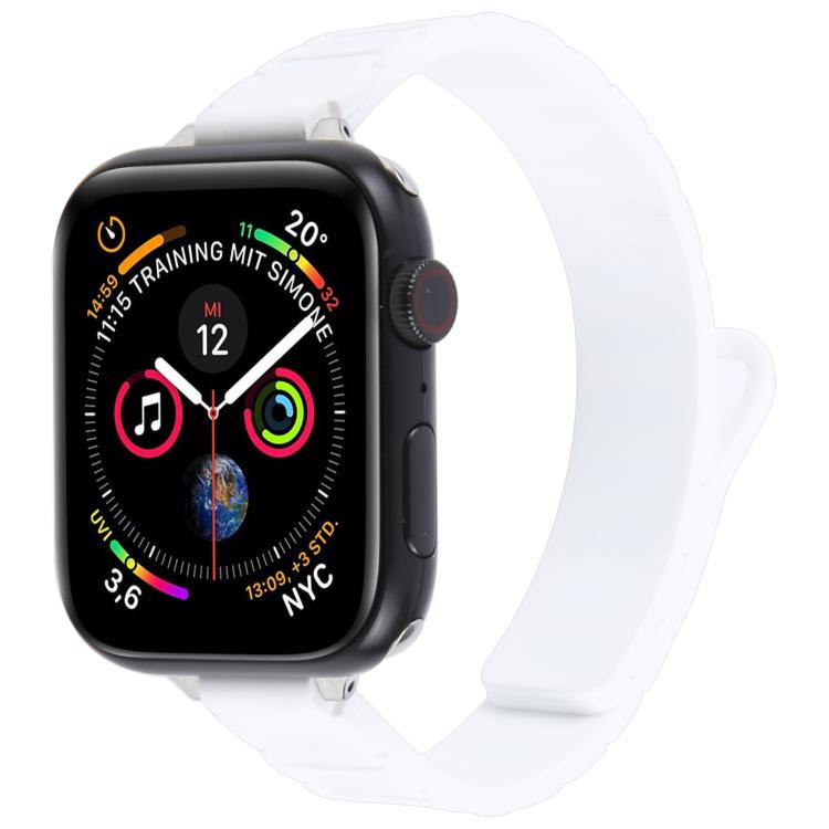 

For Apple Watch 46mm / 49mm / 45mm / 44mm Slim I-shaped Magnetic Silicone Watch Band(Silver+White)