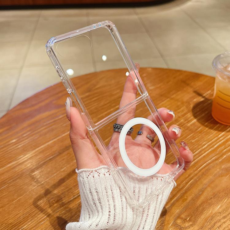 

For Samsung Galaxy Z Flip7 5G Large Hole Camera MagSafe Magnetic Clear Acrylic TPU Case(Transparent)