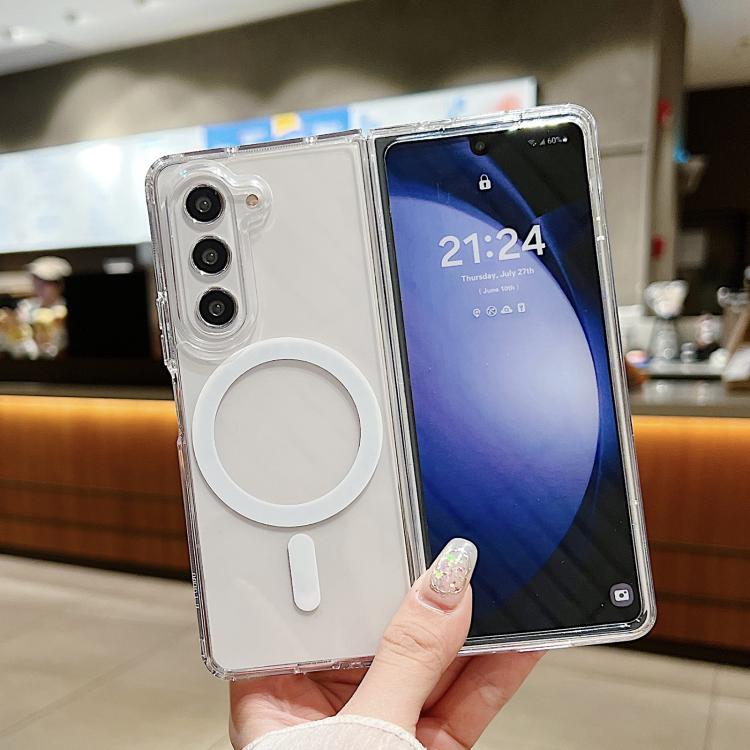 

For Samsung Galaxy Z Fold6 5G Large Hole Camera MagSafe Magnetic Clear Acrylic TPU Case(Transparent)