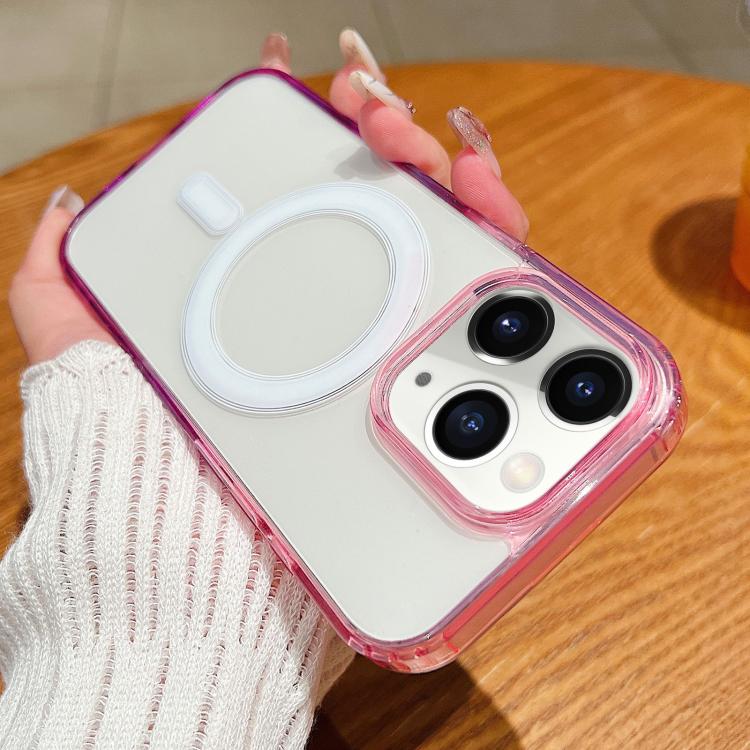 

For iPhone 11 Pro Max Contrast Color Gradient Transparent MagSafe Phone Case(Purple Pink + Light Purple)