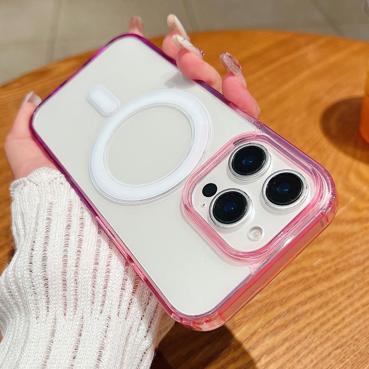 For iPhone 12 Pro Max Contrast Color Gradient Transparent MagSafe Phone Case(Purple Pink + Light Purple)
